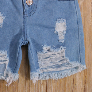 Twist Top with Ripped Denim Shorts Outfit