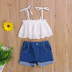 Lace Tie Top with Denim Shorts
