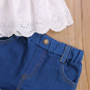 Lace Tie Top with Denim Shorts