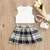 Ribbed Tank Top with Plaid Skirt