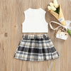 Ribbed Tank Top with Plaid Skirt