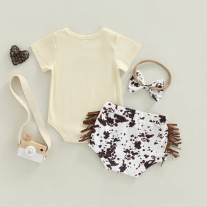Mooody Western Cow Print Outfit with Headband