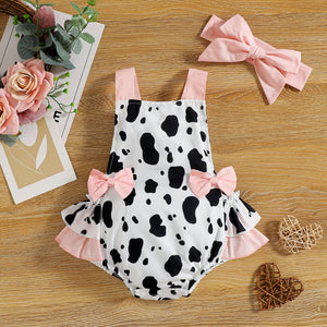 Pink Bow Cow Print Romper & Bow