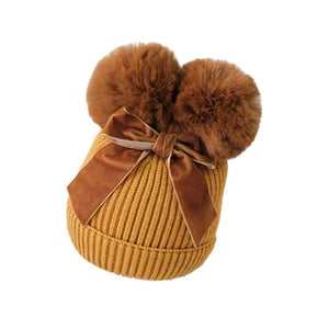 Pom Pom Bow Beanie Hat (Multiple Colors)