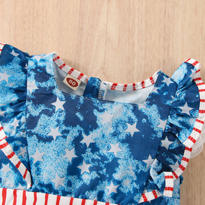 Blue Tie Dye Independence Day Dress & Bow