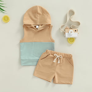 Solid Sleeveless Hoodie Top & Shorts