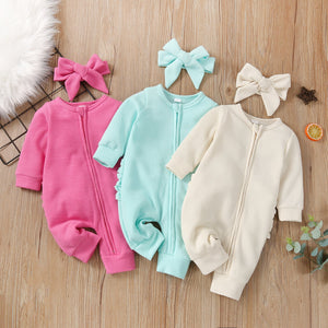 Solid Knit Ruffle Back Onesie with Bow
