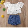 White Lace Top with Shorts & Ruffled Maxi Skirt Set - Bitsy Bug Boutique