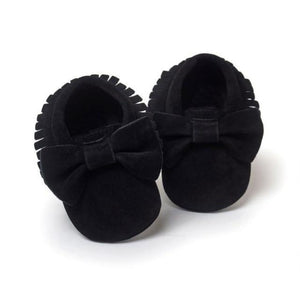 Fringed Bow Moccasin Shoes (Multiple Colors) Black / 13-18 Mo