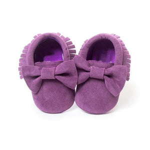 Fringed Bow Moccasin Shoes (Multiple Colors) Purple / 13-18 Mo