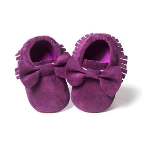 Fringed Bow Moccasin Shoes (Multiple Colors) Deep Purple / 13-18 Mo