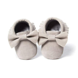 Fringed Bow Moccasin Shoes (Multiple Colors) Gray / 13-18 Mo