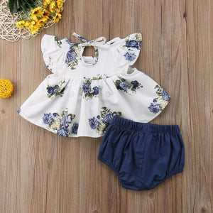 Blue Floral Swing Blouse Bloomer Pants Outfit - Bitsy Bug Boutique