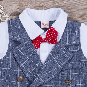 Gentleman Plaid Bow Tie Shirt Waistcoat Shorts Outfit (2 Colors)