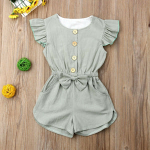 Ruffle Sleeve Bow Waist Shorts Romper (2 Colors) - Bitsy Bug Boutique