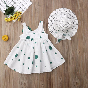 Polka Dot Floral Sleeveless Dress Sunhat Outfit (2 Colors) - Bitsy Bug Boutique
