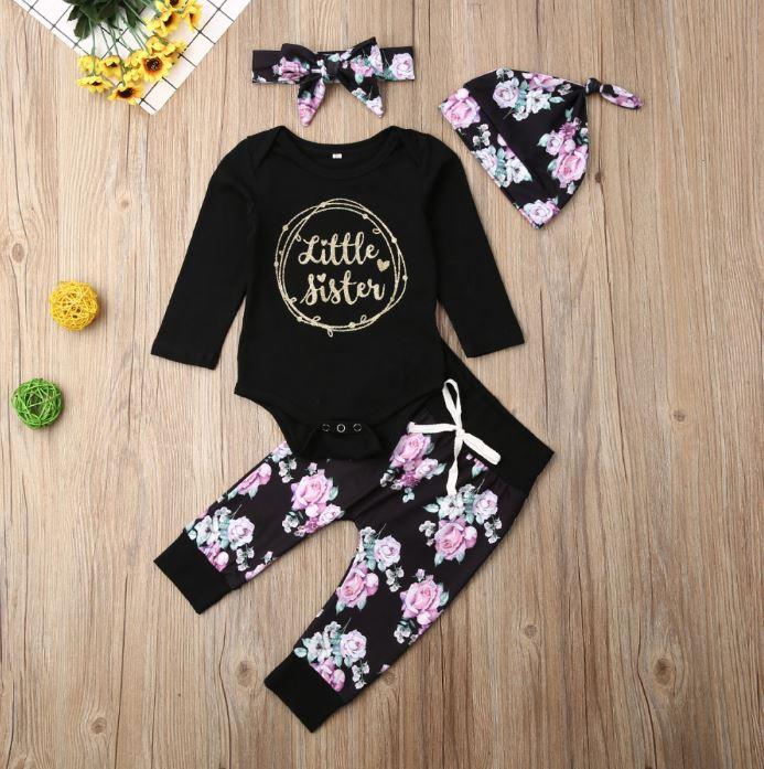 Little Sister Floral 4 Piece Outfit for Baby Girls – Bitsy Bug Boutique