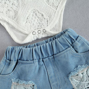 Sweet Lace Romper & Denim Shorts